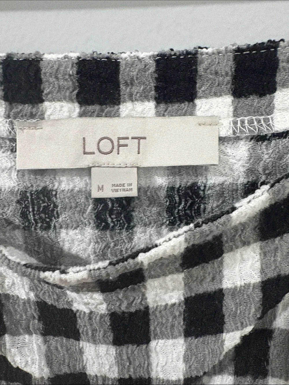 LOFT GINGHAM Black and White PUFF SLEEVES SQUARE NECK TOP WITH FRONT TIE SIZE /M